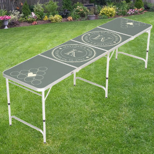 Wedding Monogram Heart Solid Warm Gray Beer Pong Table