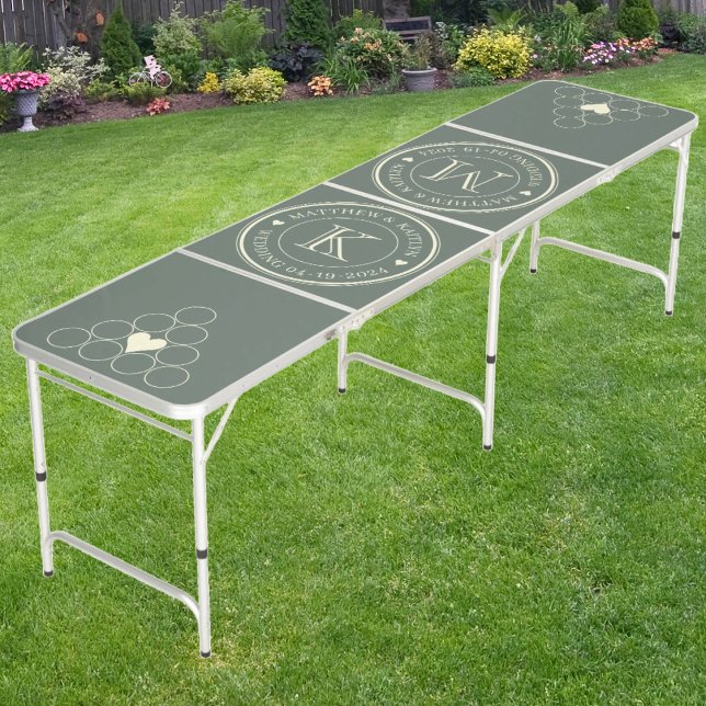 Wedding Monogram Heart Solid Warm Gray Beer Pong Table (Creator Uploaded)