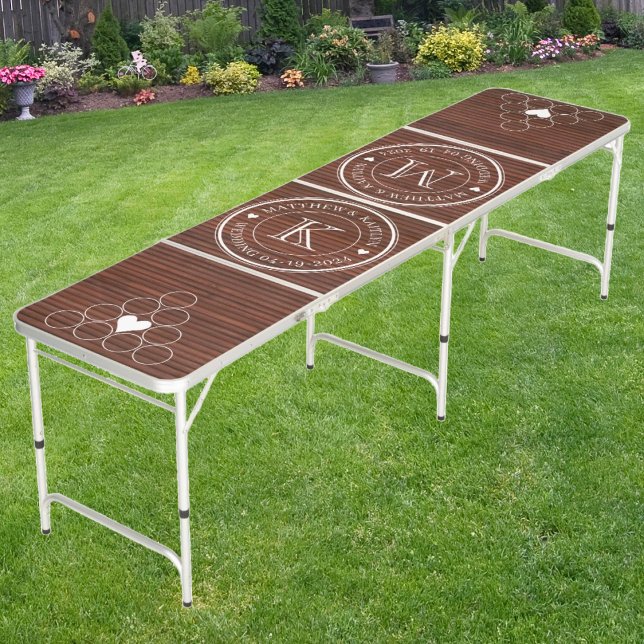 Wedding Monogram Heart Stained Bamboo  Beer Pong Table (Creator Uploaded)