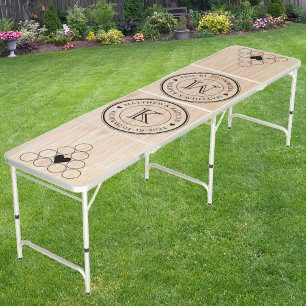 Wedding Monogram Heart White Ash Wood Beer Pong Table