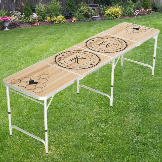 Wedding Monogram Heart White Bamboo  Beer Pong Table (Creator Uploaded)