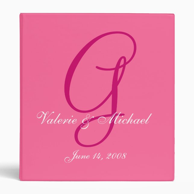 Wedding Monogram Hot Pink Planner Keepsake Binder (Front)