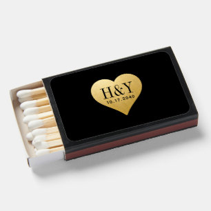 Wedding Monogram Initial Gold Heart Favor Matchboxes