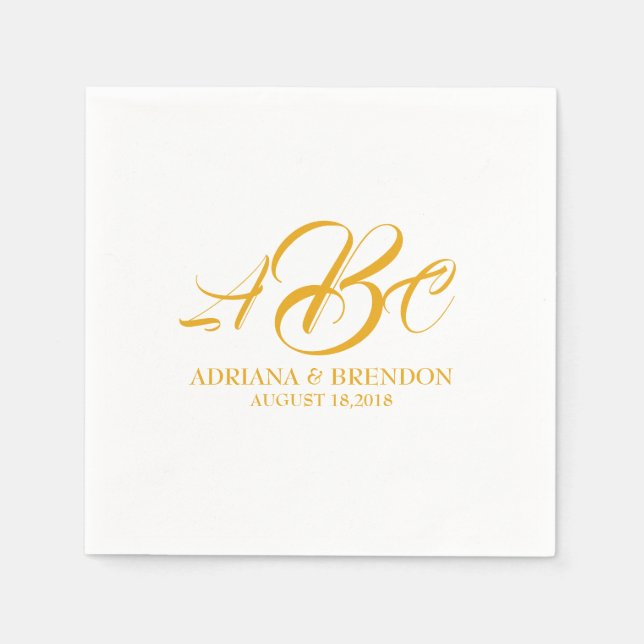 Wedding Monogram Initial Gold White Paper Napkins (Front)