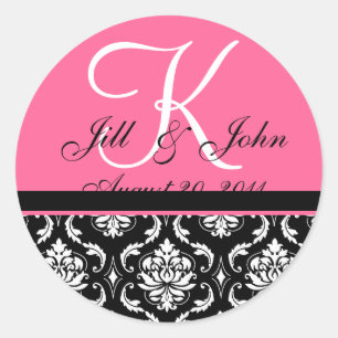 Wedding Monogram Initial Names Pink Damask Seal