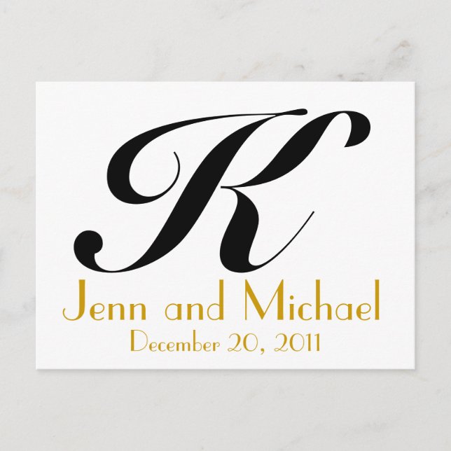 Wedding Monogram K Announcement Card Gold Black (Front)