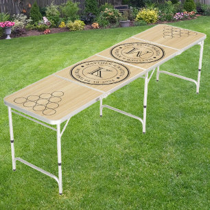 Wedding Monogram Light Bamboo Beer Pong Table