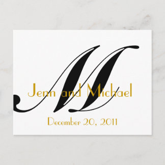 Wedding Monogram M Announcement Card Gold Black