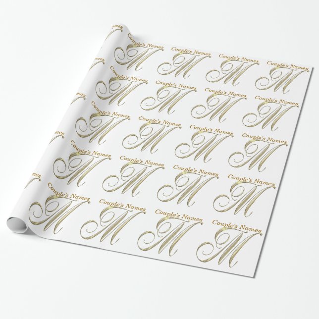 Wedding Monogram M Gift Wrapping paper (Unrolled)