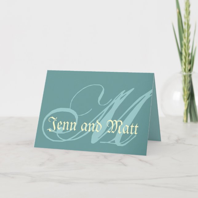 Wedding Monogram M Robin Egg Blue & Cream Card (Front)