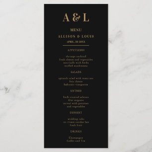 Wedding Monogram Minimalist Black Gold Menu