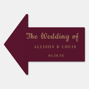 Wedding Monogram Minimalist Burgundy Gold   Sign