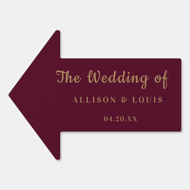 Wedding Monogram Minimalist Burgundy Gold   Sign (Front)