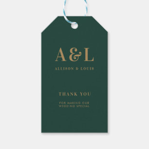 Wedding Monogram Minimalist Emerald Green Gold Gift Tags