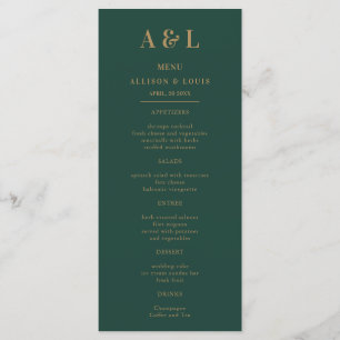 Wedding Monogram Minimalist Emerald Green Gold Menu