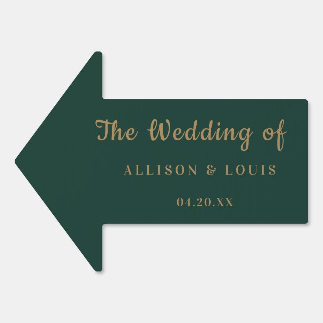 Wedding Monogram Minimalist Emerald Green Gold   Sign (Front)