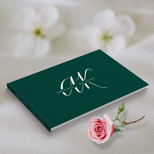 Wedding Monogram Minimalist Emerald Green  Guest Book