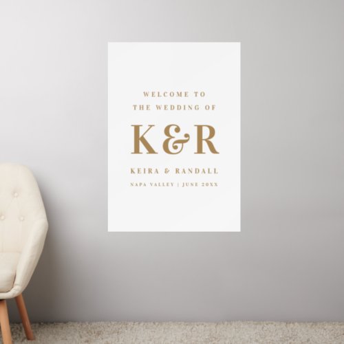 Wedding Monogram Minimalist Gold and White Welcome Wall Decal