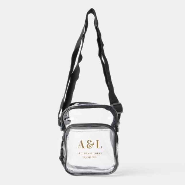 Wedding Monogram Minimalist Gold Clear Crossbody Bag (Front)