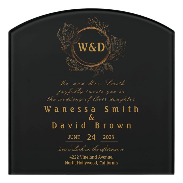 Wedding Monogram Minimalist Simple Elegant Gold Door Sign (Contour Front)