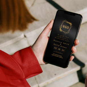 Wedding Monogram Minimalist Simple Elegant Gold Invitation