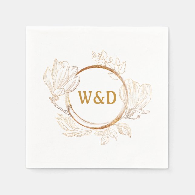 Wedding Monogram Minimalist Simple Elegant Gold Napkins (Front)