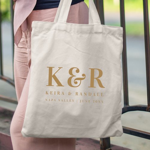 Wedding Monogram Minimalist Simple Elegant Gold Tote Bag