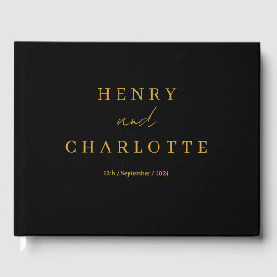Wedding Monogram Minimalist Simple Gold and Black Guest Book