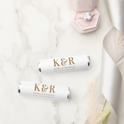 Wedding Monogram Minimalist Simple Gold and White Breath Savers Mints