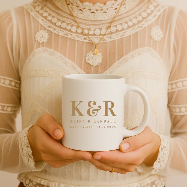 Wedding Monogram Minimalist Simple Gold and White Coffee Mug (Creator Uploaded)
