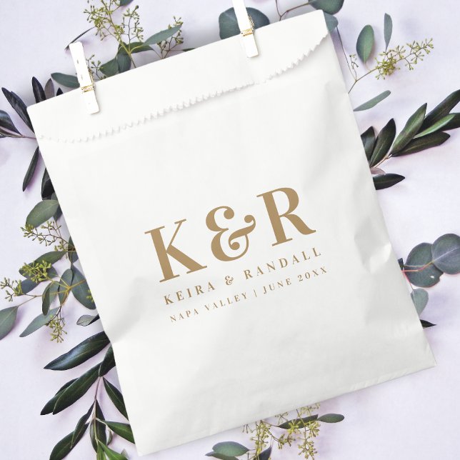 Wedding Monogram Minimalist Simple Gold and White Favor Bag (Creator Uploaded)