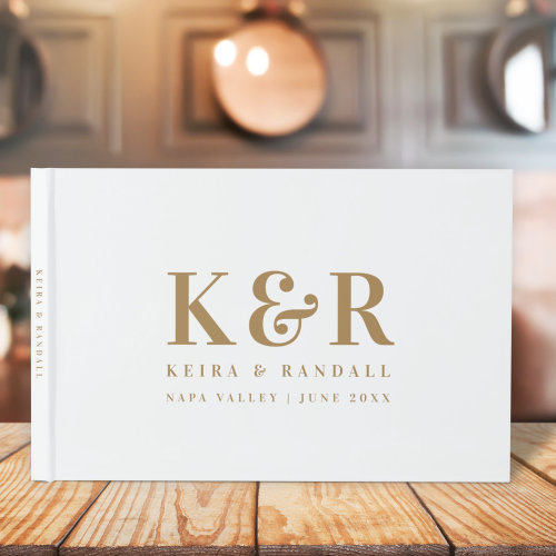 Wedding Monogram Minimalist Simple Gold and White  Guest Book
