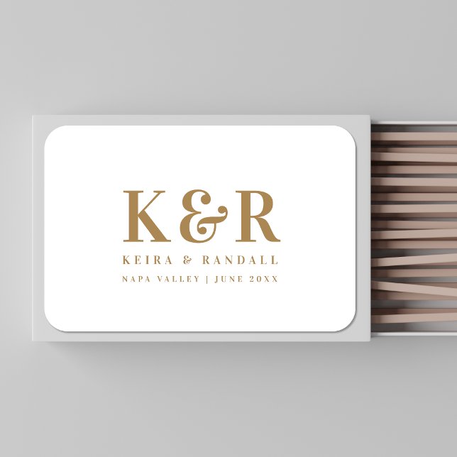 Wedding Monogram Minimalist Simple Gold and White Matchboxes (Creator Uploaded)