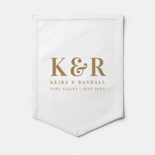 Wedding Monogram Minimalist Simple Gold and White Pennant