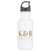 Wedding Monogram Minimalist Simple Gold and White Stainless Steel Water Bottle (Front)