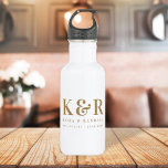 Wedding Monogram Minimalist Simple Gold and White Stainless Steel Water Bottle<br><div class="desc">A minimalist wedding monogram design collection of products with classic traditional typography in gold on a clean simple white background. The perfectly custom design for your special day!</div>
