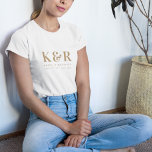 Wedding Monogram Minimalist Simple Gold and White T-Shirt<br><div class="desc">A minimalist wedding monogram t-shirt with classic traditional typography in gold on a clean simple white background. The perfect accessory for your special day!</div>