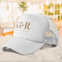 Wedding Monogram Minimalist Simple Gold and White Trucker Hat