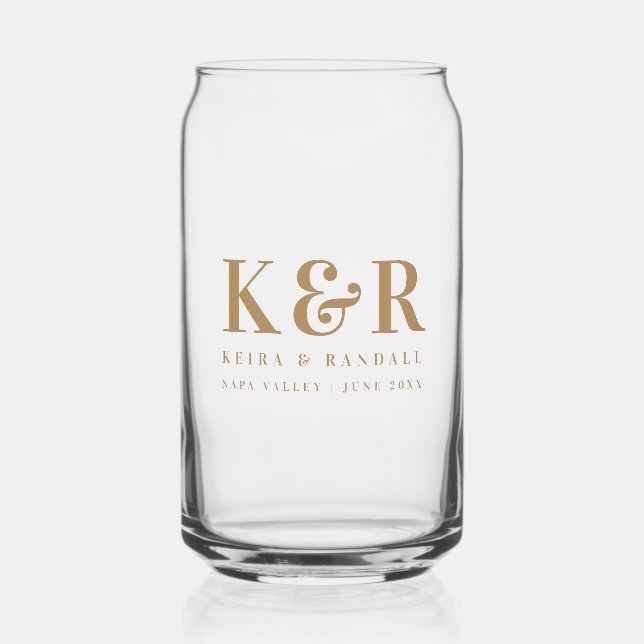 Wedding Monogram Minimalist Simple Gold Can Glass (Front)