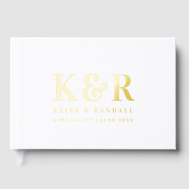 Wedding Monogram Minimalist Simple Gold Foil Guest Book (Front)