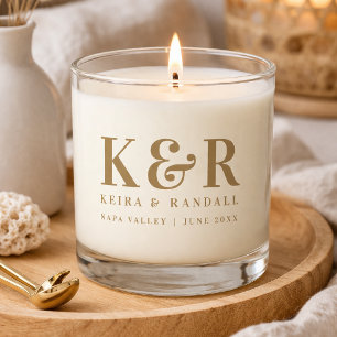 Wedding Monogram Minimalist Simple Gold Scented Candle