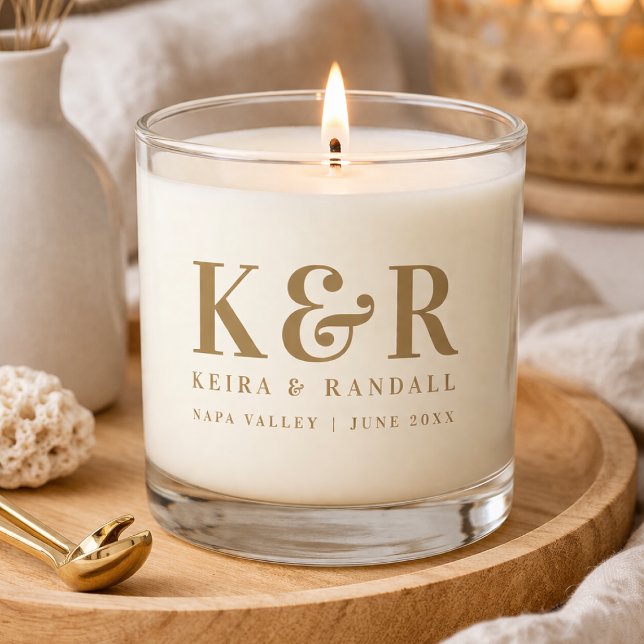 Wedding Monogram Minimalist Simple Gold Scented Candle (Creator Uploaded)