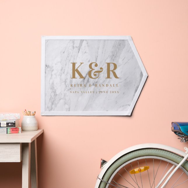 Wedding Monogram Minimalist Simple White Marble   Pennant (Insitu 2)