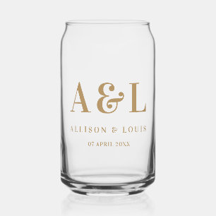 Wedding Monogram Minimalist White Gold Can Glass