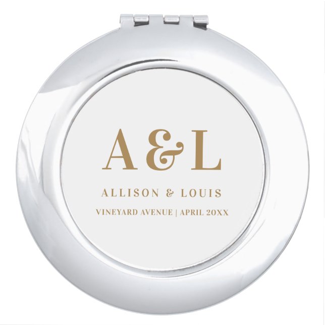 Wedding Monogram Minimalist White Gold Compact Mirror (Front)