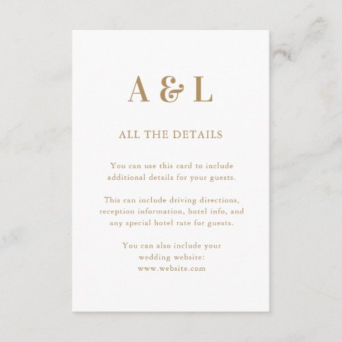 Wedding Monogram Minimalist White Gold Enclosure Card