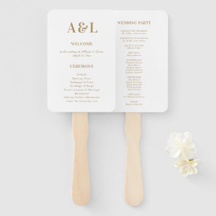 Wedding Monogram Minimalist White Gold Hand Fan