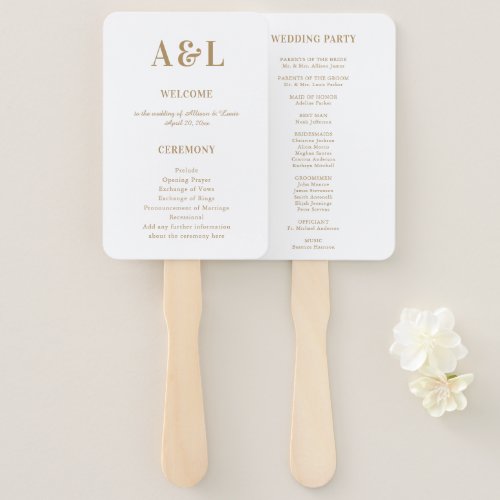 Wedding Monogram Minimalist White Gold Hand Fan