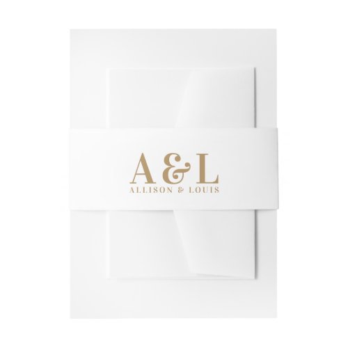 Wedding Monogram Minimalist White Gold Invitation Belly Band