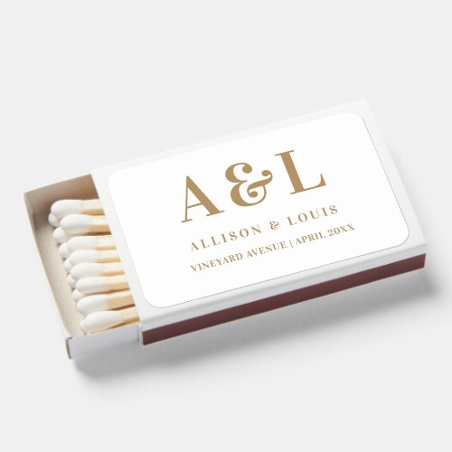 Wedding Monogram Minimalist White Gold Matchboxes